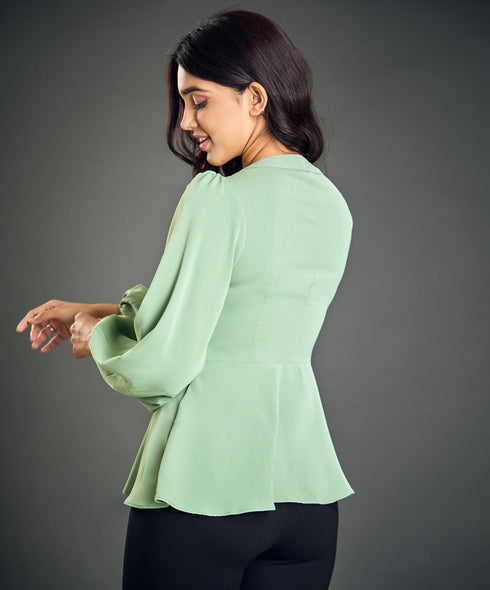 Vneck Front Slit Hem Blouse