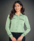 Embroidered Collar And Sleeve Green Top
