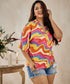 Loose Fitted Printed Vneck Top
