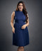 Sleeveless High Neck Pleated Blue Dress