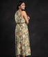 Beige Green Halter Neck Printed Dress