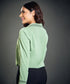 Embroidered Collar And Sleeve Green Top