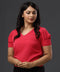 Vneck Puffed Sleeve Band Pink Top