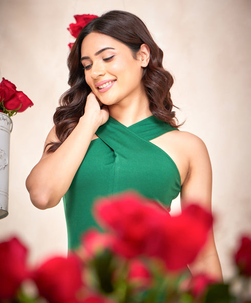 Halter Neck Bodycon Green Dress