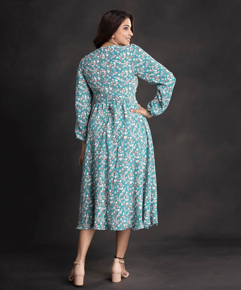 Green Printed Gathered Bustier Dress