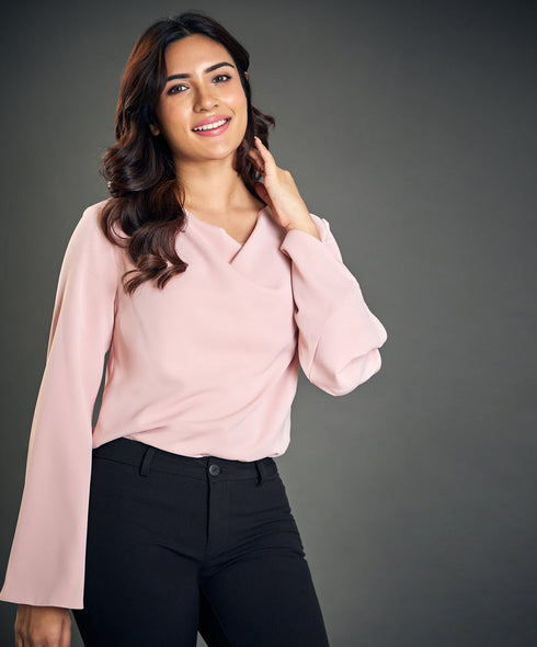Cowl Neck Long Sleeve Pink Top