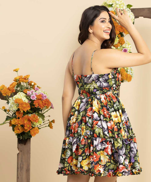 Frilled Detailed Mini Floral Dress