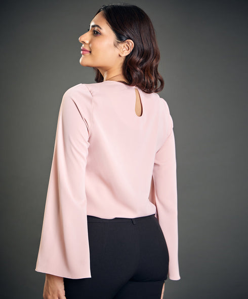Cowl Neck Long Sleeve Pink Top