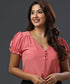 Pink Puffed Sleeve Vneck Formal Top
