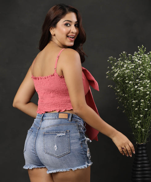Big-Bow Front Crop Cami Pink Top