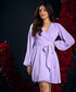 V Neck Lavender Lantern Sleeve Chiffon Dress