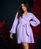 V Neck Lavender Lantern Sleeve Chiffon Dress