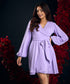 V Neck Lavender Lantern Sleeve Chiffon Dress