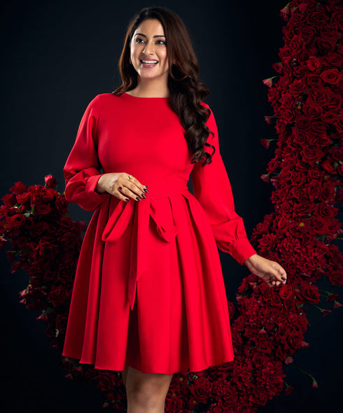 Back Vcut Skater Red Dress