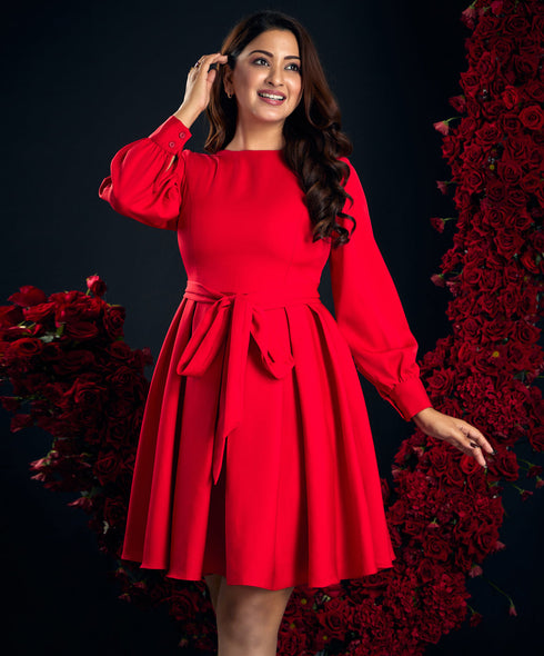 Back Vcut Skater Red Dress