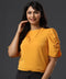 Vneck Detailed Gathered Solid Mustard Top