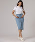 Midi Length Front Buttoned Denim Skirt