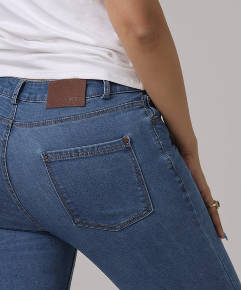 Mid Waist Calf Length Slit Jean