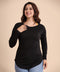 Black Long Sleeve Curved Hem Tshirt